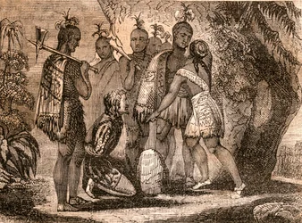 Pocahontas bittet 1607 um das Leben von Smith, Illustration aus 